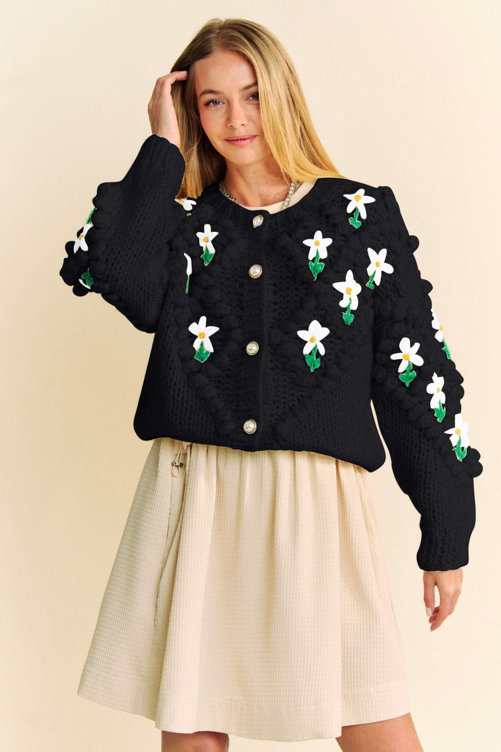 Davi & Dani Floral Pattern Button Down Cardigan - Trendsi