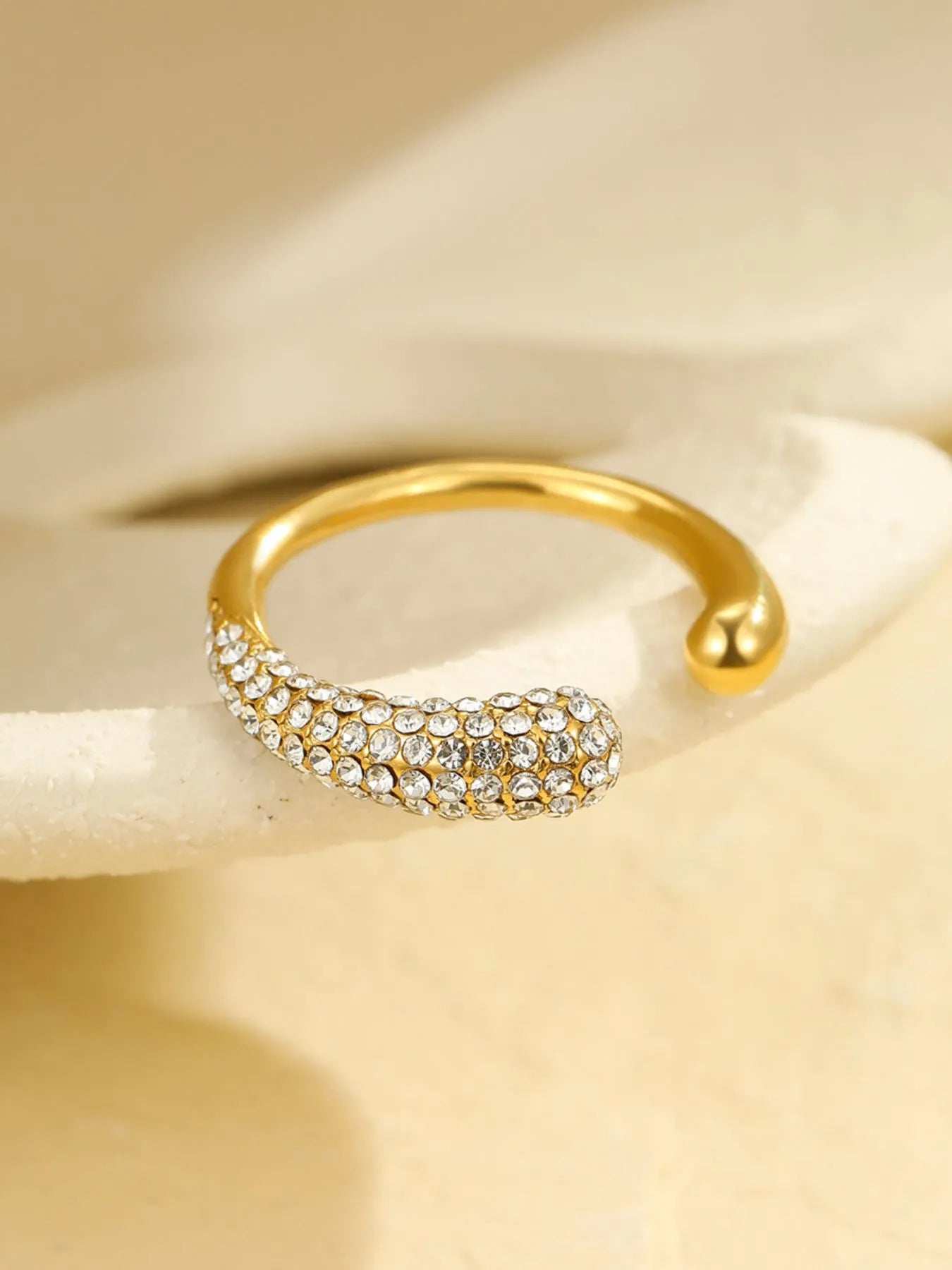 18K Gold-Plated Stainless Steel Sparkling Zircon Open Ring - Trendsi - Flyclothing LLC