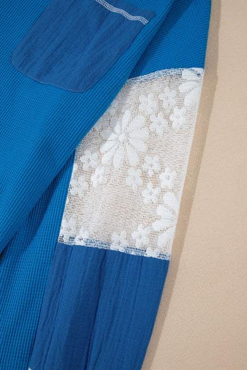 Lace Patchwork Sleeve Stitching V Neck Top - Trendsi - Flyclothing LLC