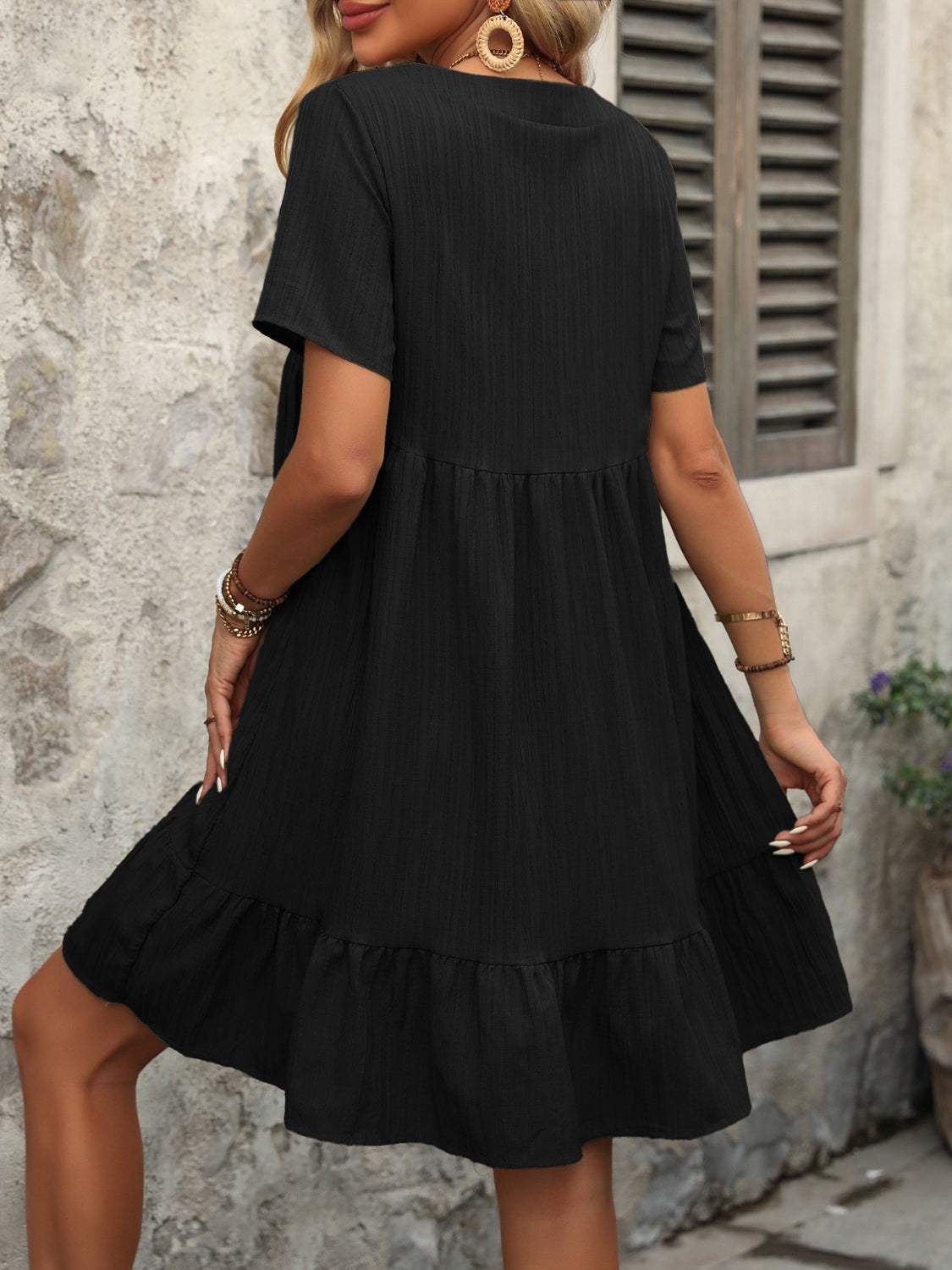 V-Neck Short Sleeve Mini Dress - Trendsi - Flyclothing LLC