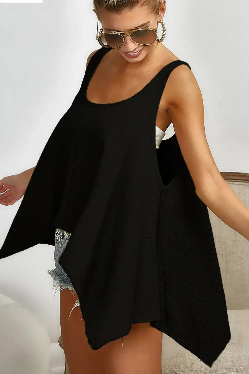BiBi High and Low Flare Knit Tank Top - Trendsi - Flyclothing LLC