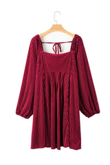 Square Neck Long Sleeve Mini Dress - Trendsi - Flyclothing LLC