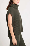 Slit Turtleneck Cap Sleeve Sweater - Trendsi - Flyclothing LLC