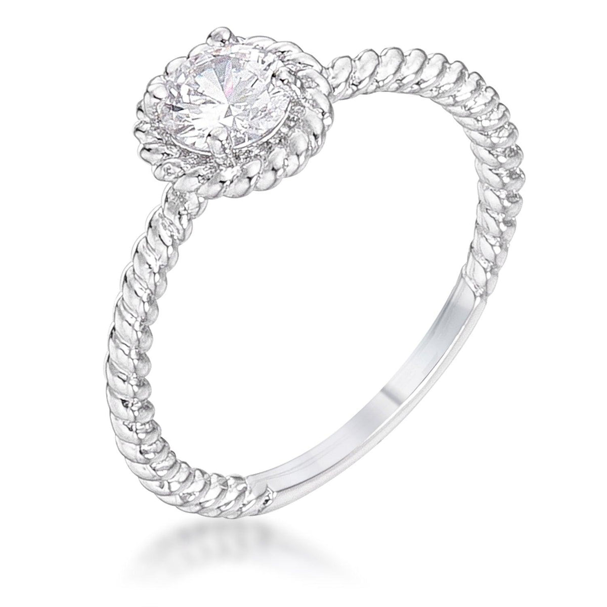 .45Ct Rhodium Plated Mini Twisted Rope CZ Solitaire Ring - JGI