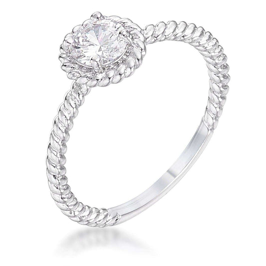 .45Ct Rhodium Plated Mini Twisted Rope CZ Solitaire Ring - JGI - Flyclothing LLC