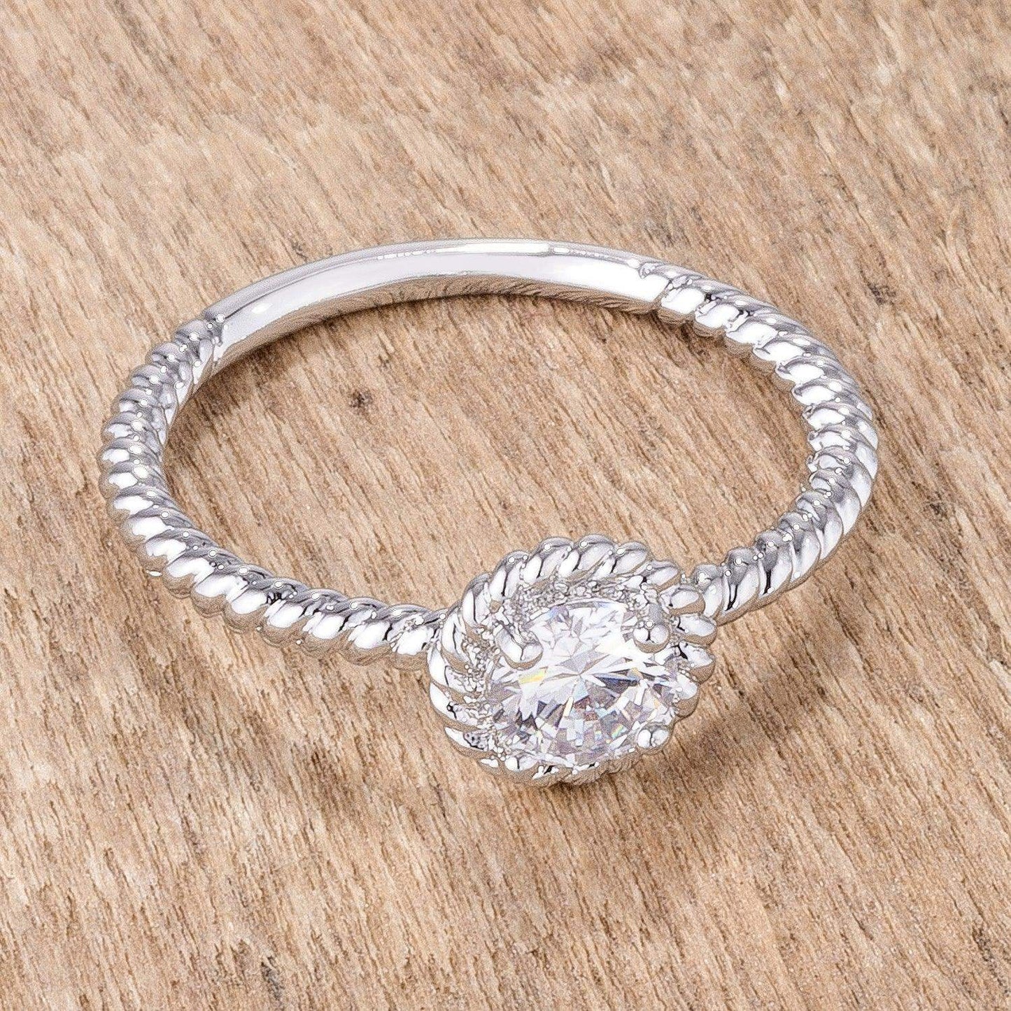 .45Ct Rhodium Plated Mini Twisted Rope CZ Solitaire Ring - JGI - Flyclothing LLC