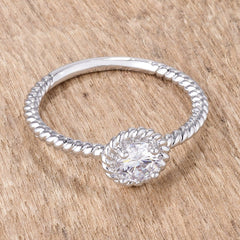 .45Ct Rhodium Plated Mini Twisted Rope CZ Solitaire Ring - JGI
