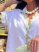 Contrast Trim Collared Neck Top and Shorts Set - Trendsi - Flyclothing LLC