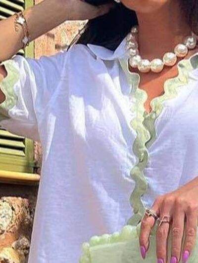 Contrast Trim Collared Neck Top and Shorts Set - Trendsi - Flyclothing LLC