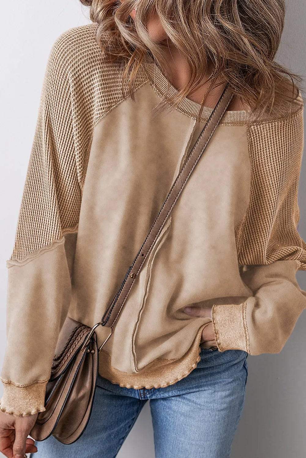 Exposed Seam Long Sleeve Sweatshirt - Trendsi - Flyclothing LLC