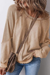 Exposed Seam Long Sleeve Sweatshirt - Trendsi - Flyclothing LLC