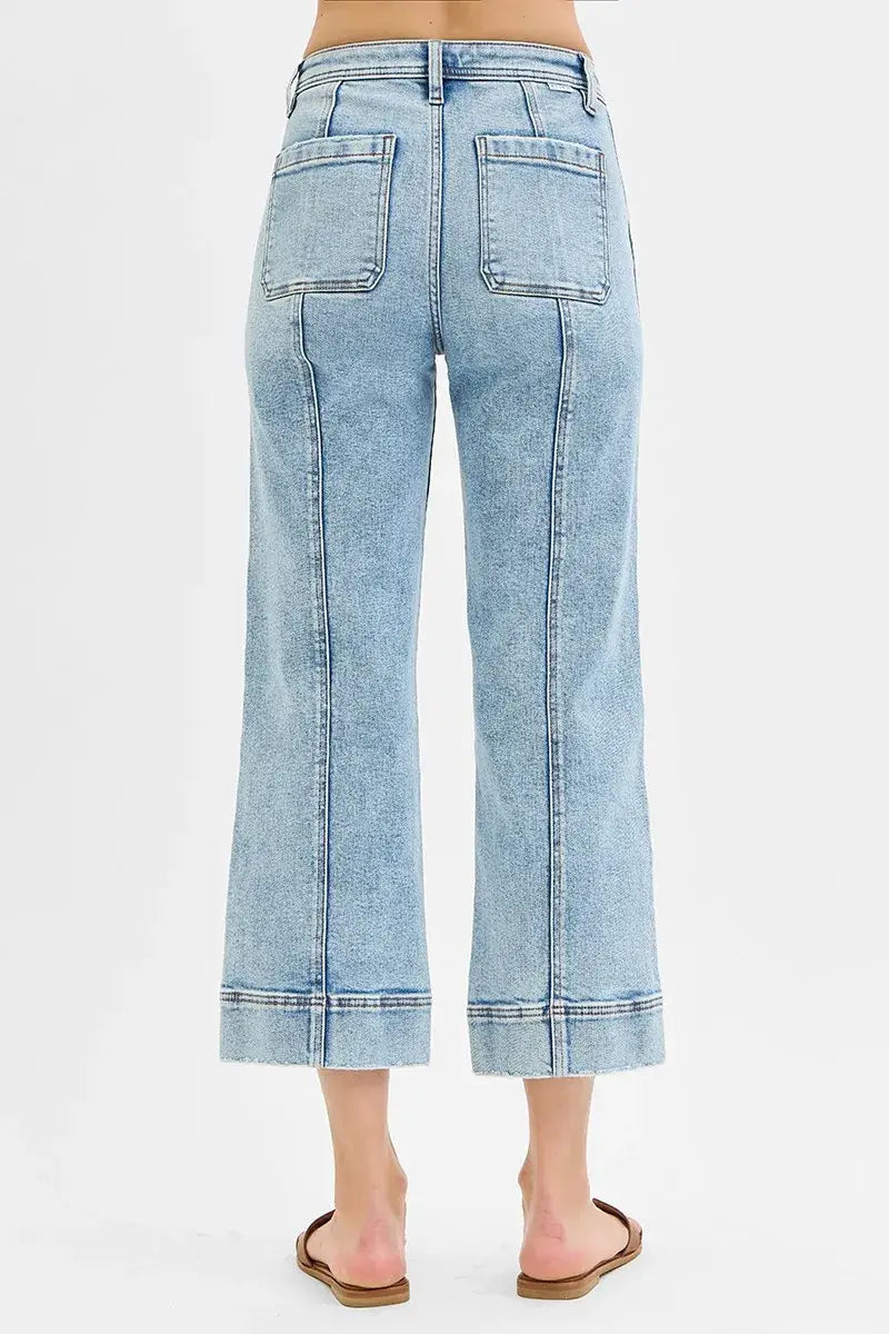 RISEN Full Size High Rise Crop Wide Front Seam Detailed Jeans Plus Size - Trendsi - Flyclothing LLC