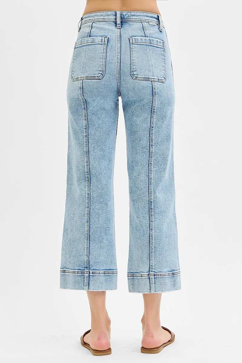 RISEN Full Size High Rise Crop Wide Front Seam Detailed Jeans Plus Size - Trendsi - Flyclothing LLC