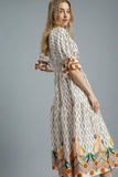 Umgee Printed Smocked Waist Flounce Sleeve Midi Dress - Trendsi