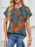 Printed Round Neck Short Sleeve Top - Trendsi - Flyclothing LLC