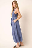 Mittoshop Cross Back Belted V Neck Tank Maxi Dress - Trendsi