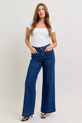 Judy Blue High-Waisted Retro Wide Jeans with Patch Pkts & Twisted Seams - Trendsi - Flyclothing LLC