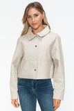 Snobbish Snap Down Long Sleeve PU Leather Jacket - Trendsi