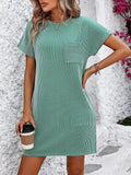 Ribbed Striped Short Sleeve Mini Tee Dress - Trendsi