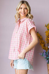 Cotton Bleu by Nu Lab Plaid Collared Neck Short Sleeve Shirt - Trendsi - Flyclothing LLC