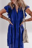 Ruffled Short Sleeve Collared V Neck Tiered Midi Dress - Trendsi