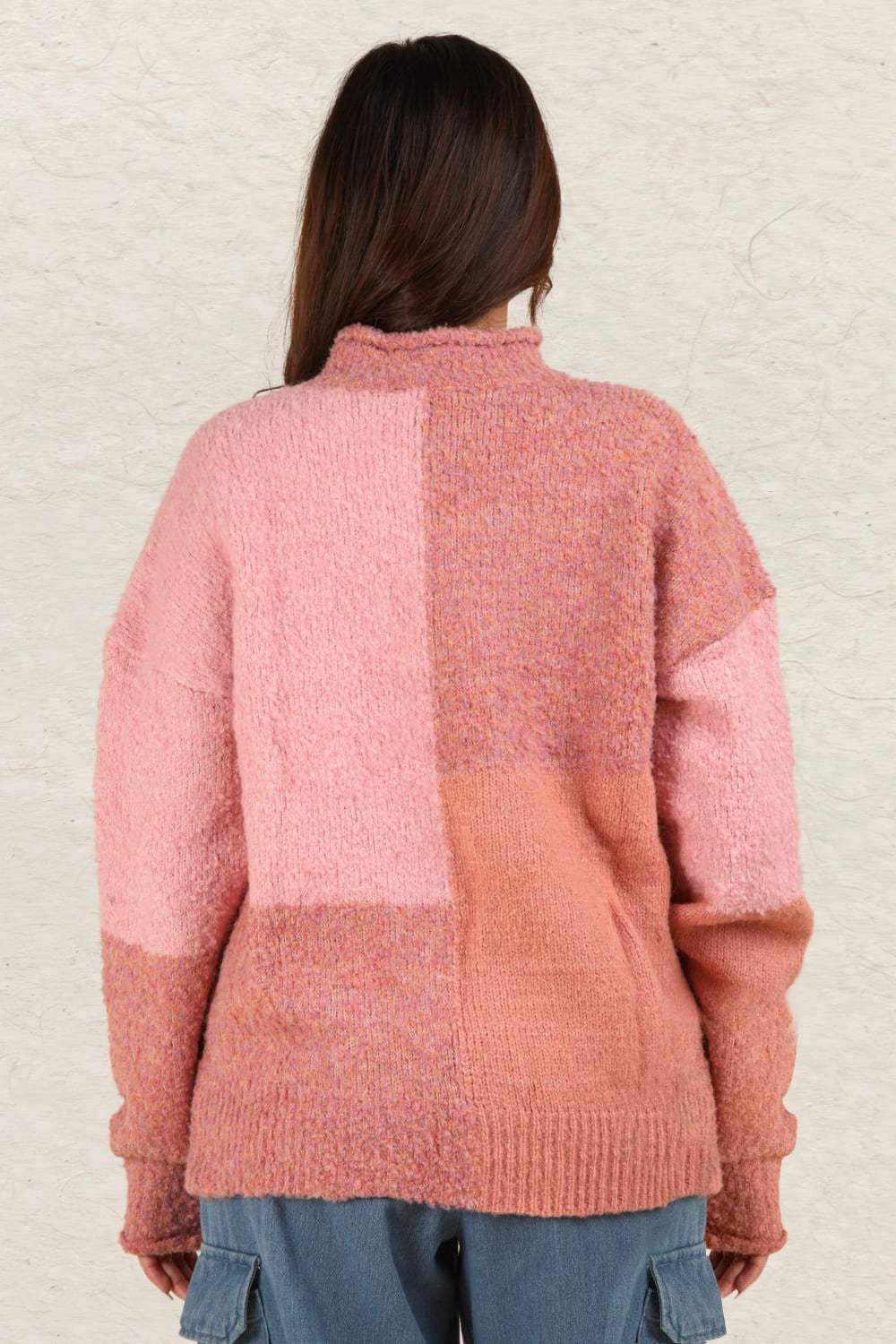 VERY J Color Block Mock Neck Drop Shoulder Sweater - Trendsi - Flyclothing LLC