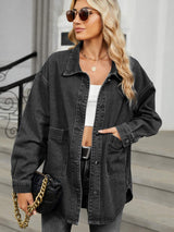 Removable Hood Button Up Long Sleeve Denim Jacket - Trendsi - Flyclothing LLC