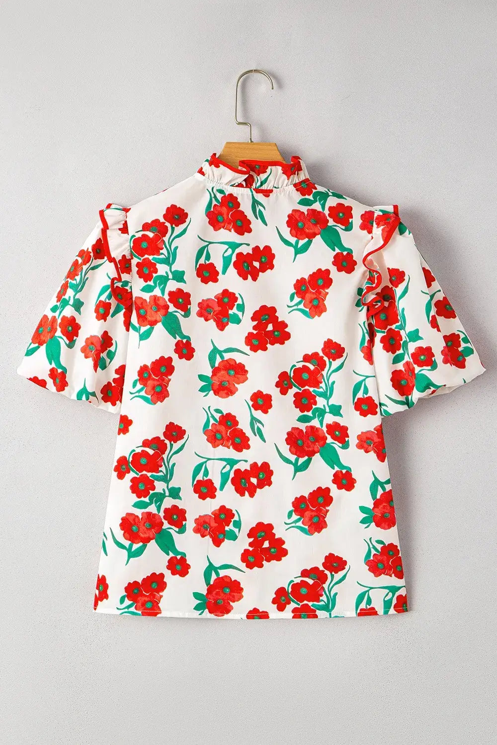 Printed V-Neck Short Sleeve Shirt - Trendsi - Flyclothing LLC