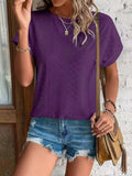 Eyelet Round Neck Short Sleeve T-Shirt - Trendsi - Flyclothing LLC