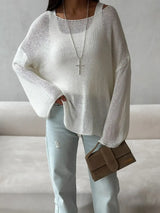 Boat Neck Knit Cover Up with Relaxed Fit - Trendsi - Flyclothing LLC