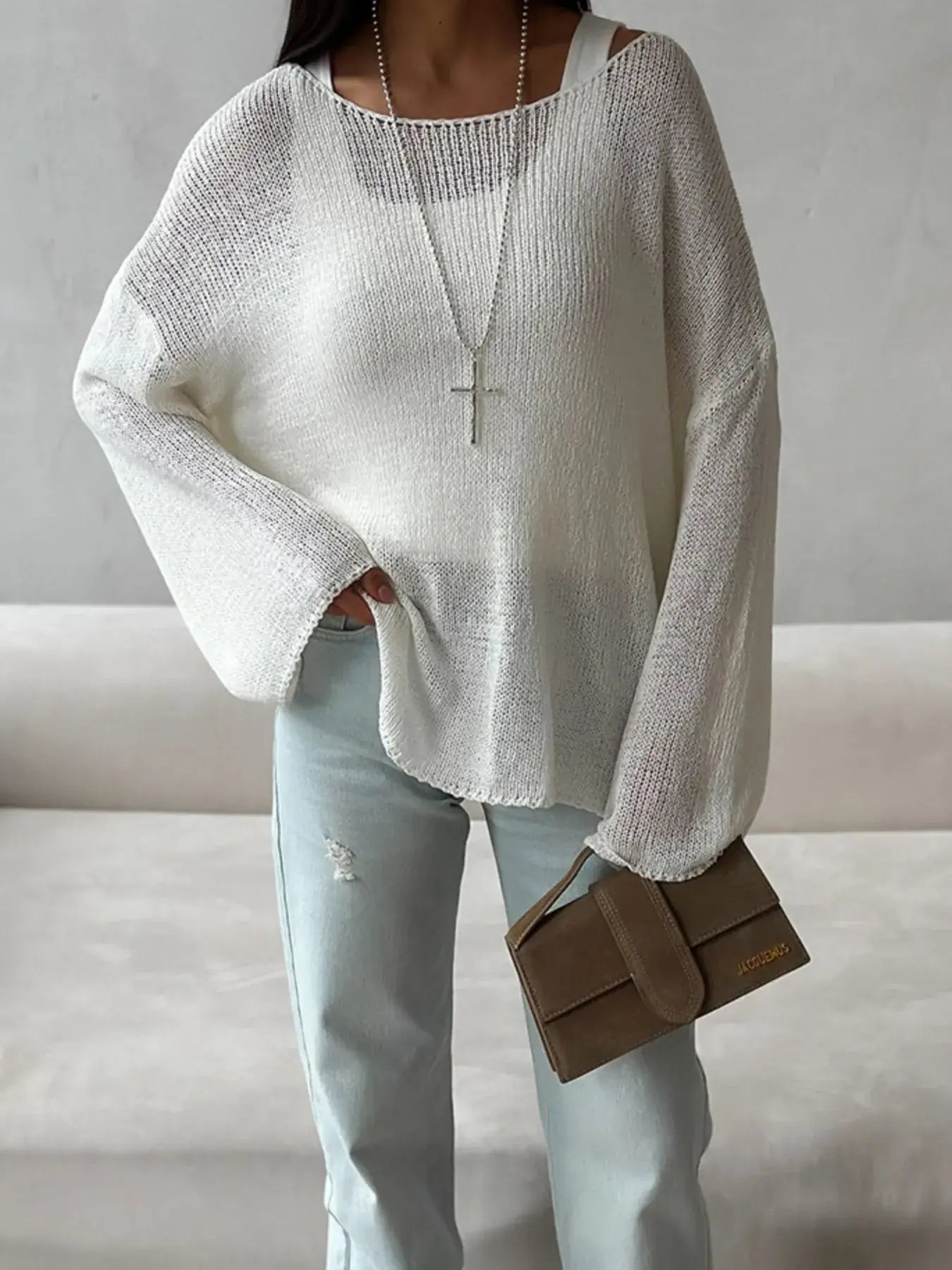 Boat Neck Knit Cover Up with Relaxed Fit - Trendsi - Flyclothing LLC