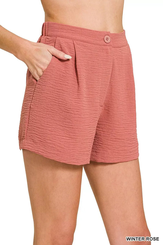 Zenana Woven Airflow Back Elastic Waist Shorts - Trendsi - Flyclothing LLC