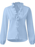 Full Size Ruffled V-Neck Long Sleeve Blouse - Trendsi