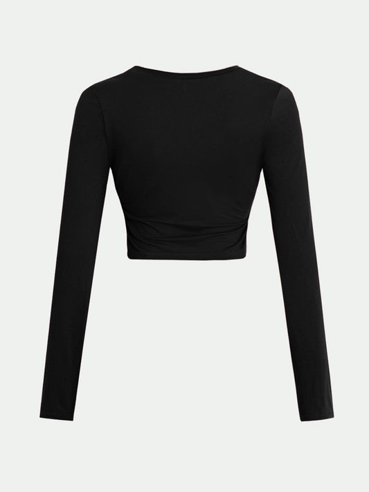 Round Neck Long Sleeve Cropped T-Shirt - Trendsi