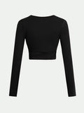 Round Neck Long Sleeve Cropped T-Shirt - Trendsi