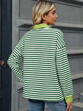 Striped Johnny Collar Long Sleeve Sweatshirt - Trendsi - Flyclothing LLC