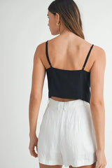 MABLE Linen Mix Button Down Tank Top - Trendsi - Flyclothing LLC