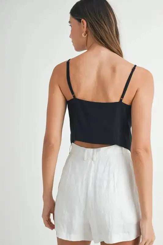 MABLE Linen Mix Button Down Tank Top - Trendsi - Flyclothing LLC