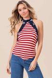 BiBi Stripe Jersey with Star Halter Neck with Tie Back - Trendsi - Flyclothing LLC