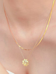 2 Piece 18K Gold-Plated Inlaid Zircon Lucky Clover Necklace - Trendsi