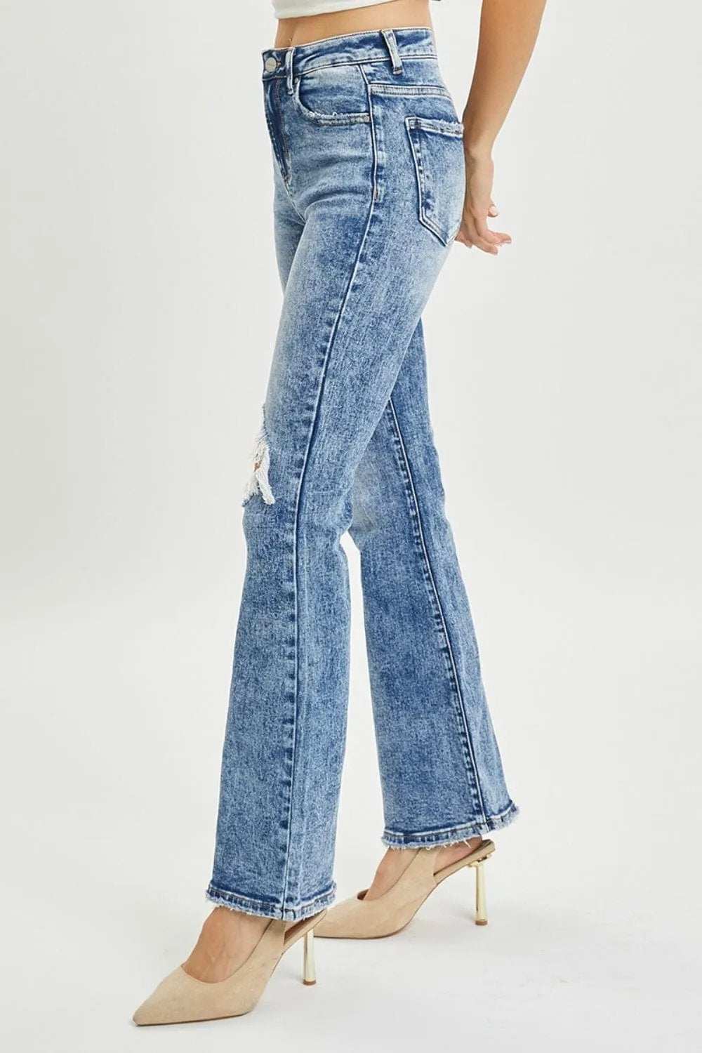 RISEN Full Size High Rise Distressed Flare Jeans - Trendsi - Flyclothing LLC