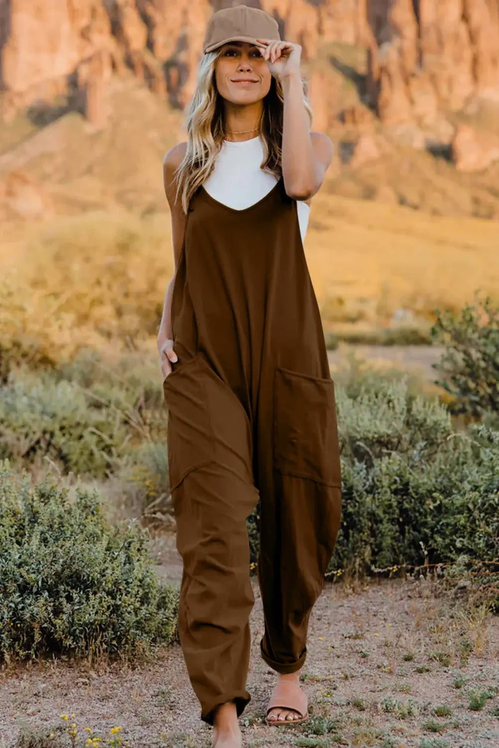 Double Take V-Neck Sleeveless Jumpsuit with Pocket - Trendsi - Flyclothing LLC