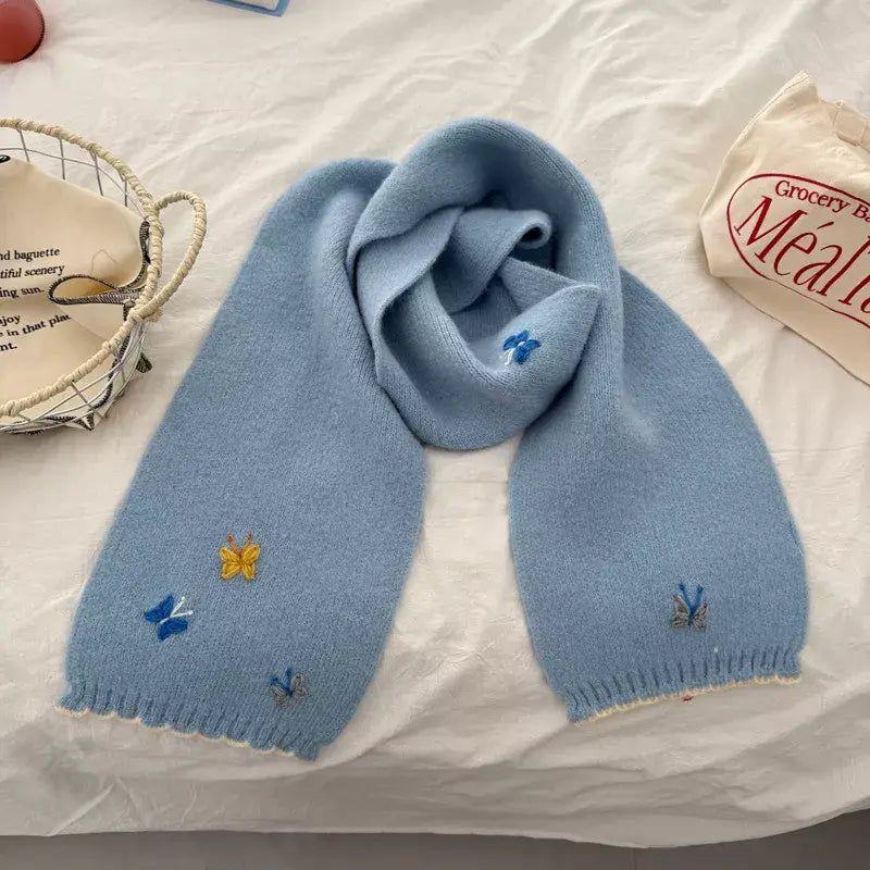 Butterfly Embroidered Knitted Scarf - Trendsi - Flyclothing LLC
