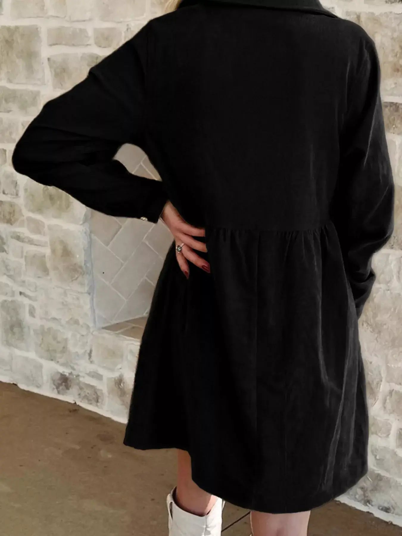 Casual Corduroy Button Detail Mini Dress - Trendsi - Flyclothing LLC