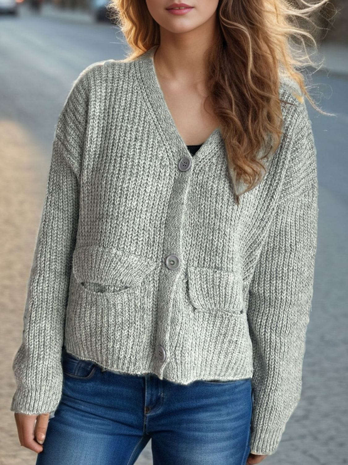 Button Down Long Sleeve Cardigan - Trendsi