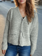 Button Down Long Sleeve Cardigan - Trendsi