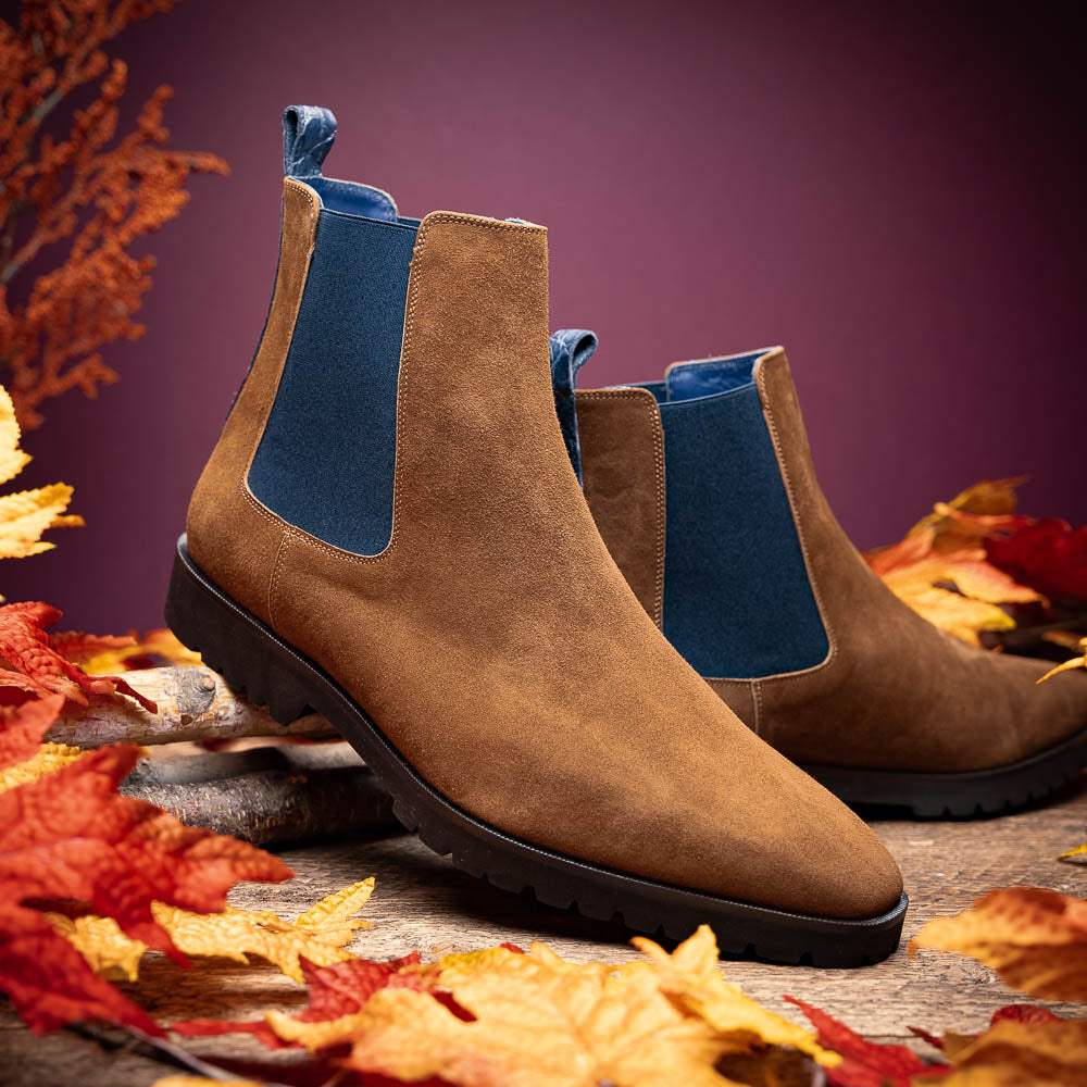 46-210-CGN GIANNA Suede Chelsea Boot, Cognac - Zelli Italia - Flyclothing LLC
