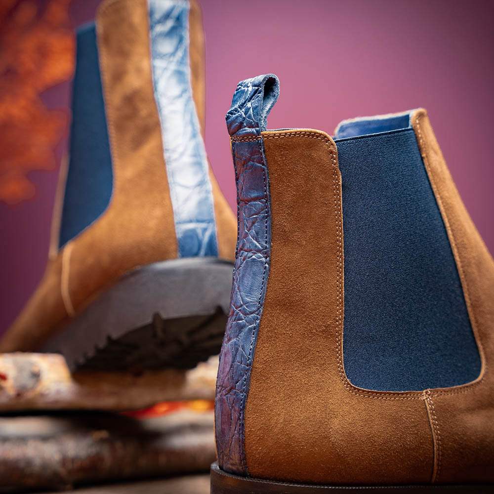 46-210-CGN GIANNA Suede Chelsea Boot, Cognac - Zelli Italia - Flyclothing LLC