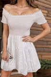 Smocked Off-Shoulder Short Sleeve Mini Dress - Trendsi - Flyclothing LLC
