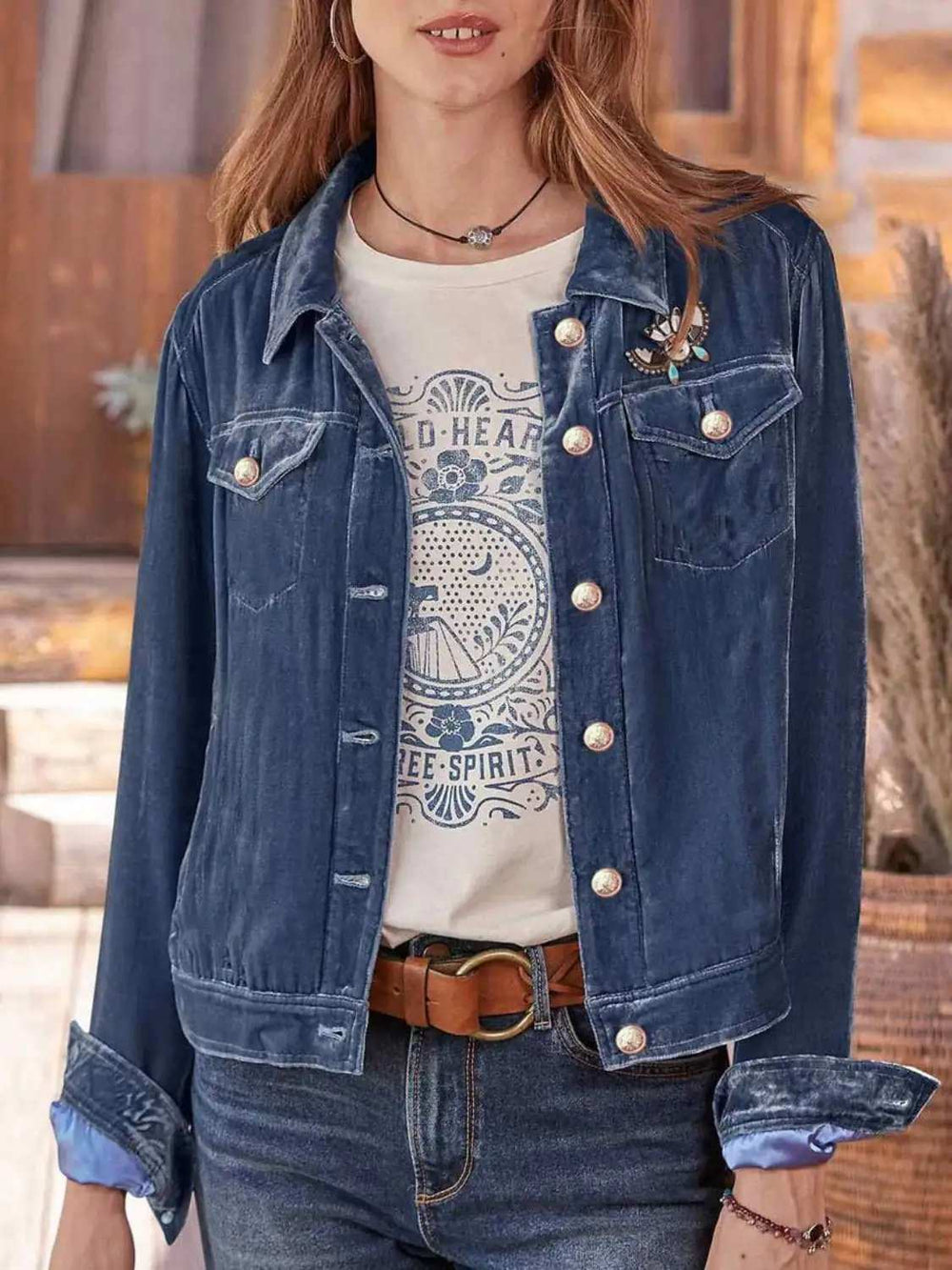 Button Up Long Sleeve Jacket with Chest Pockets - Trendsi - Flyclothing LLC